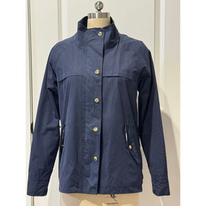 Women's Ann Taylor LOFT Navy rain Jacket M Gold Hardware knit lined